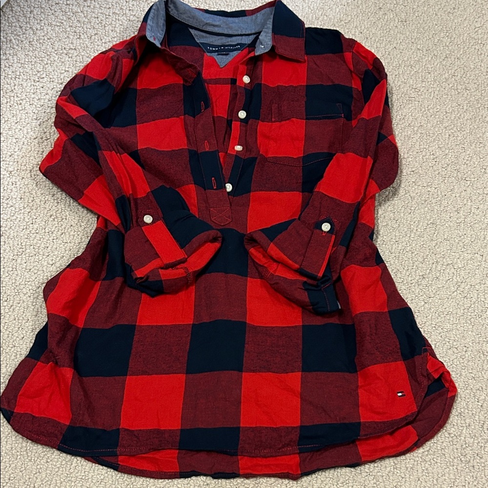 Tommy Hilfiger Red and Navy Checkered Shirt